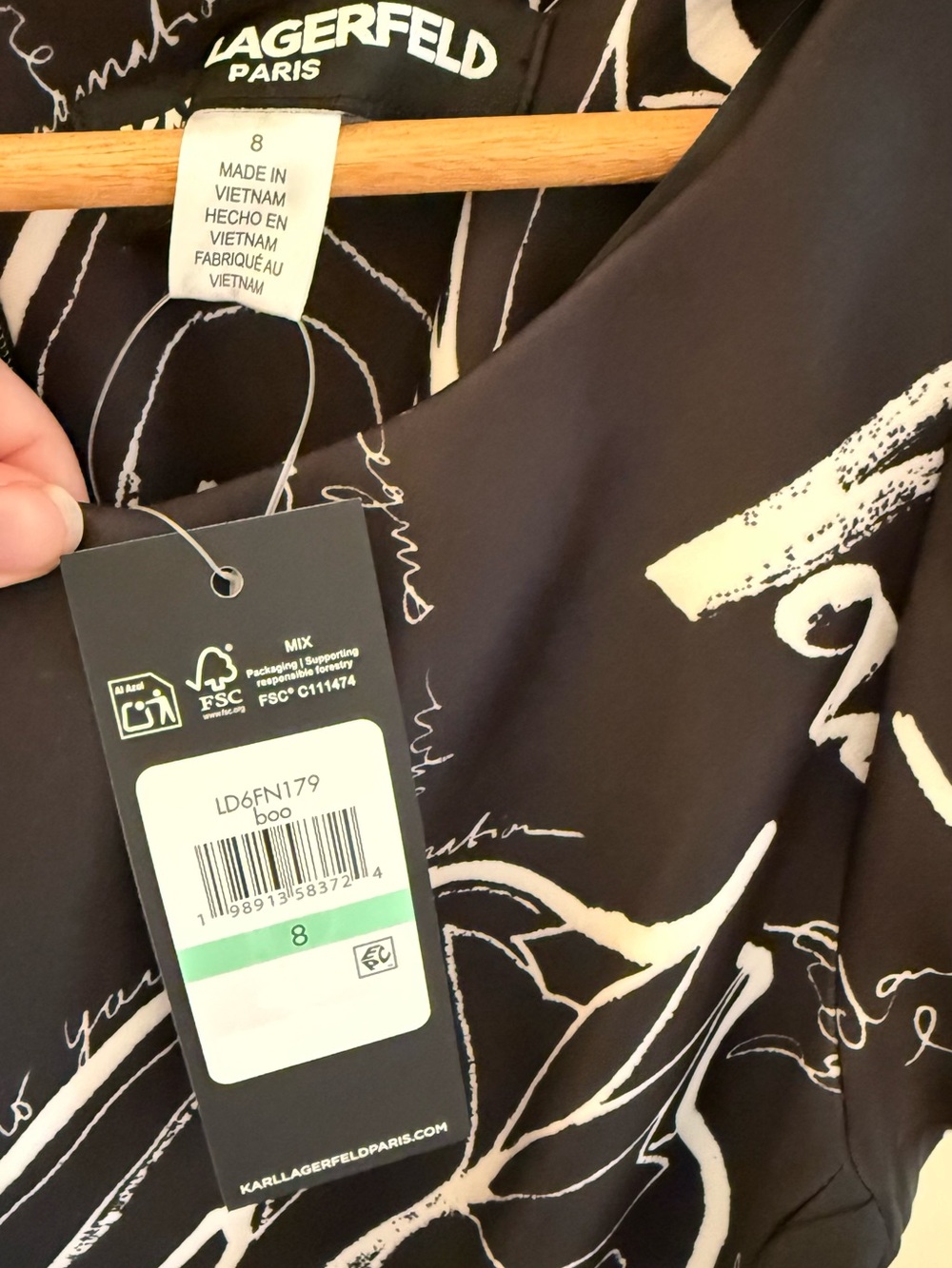 Karl Lagerfeld Black Dress with White Script Print - Picture 3 of 7
